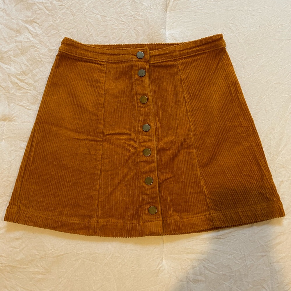Burnt orange corduroy button front skirt